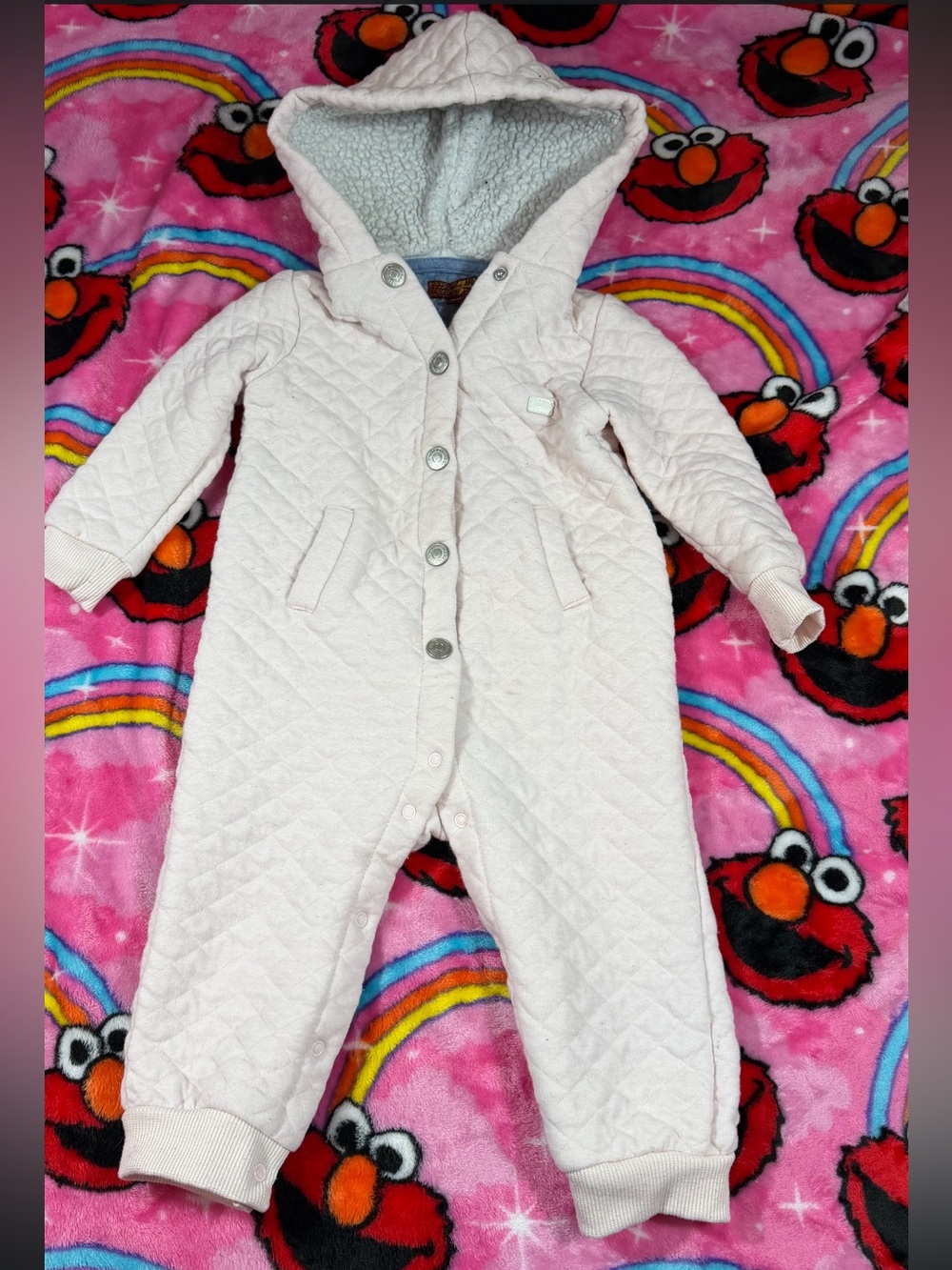 Seven For All Mankind Baby Quilted Hooded Pram Suit Sherpa Lined Pink 12M